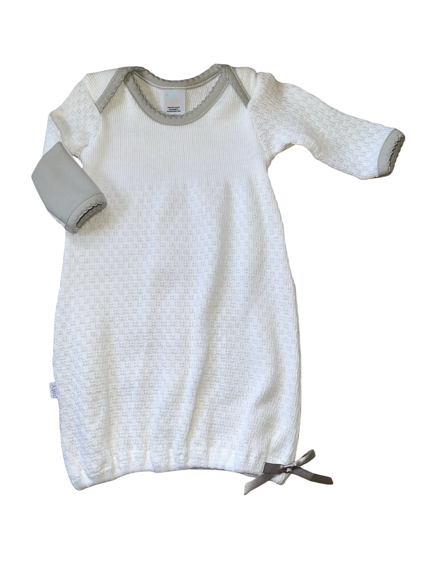 Paty White Knitted Gown With Gray Trim