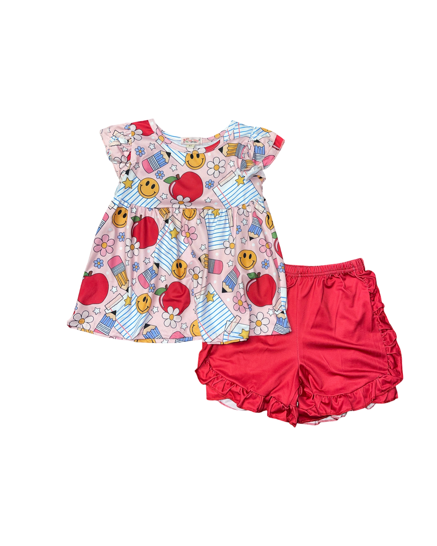 Back To School Smiley Face & Notebook Short Set