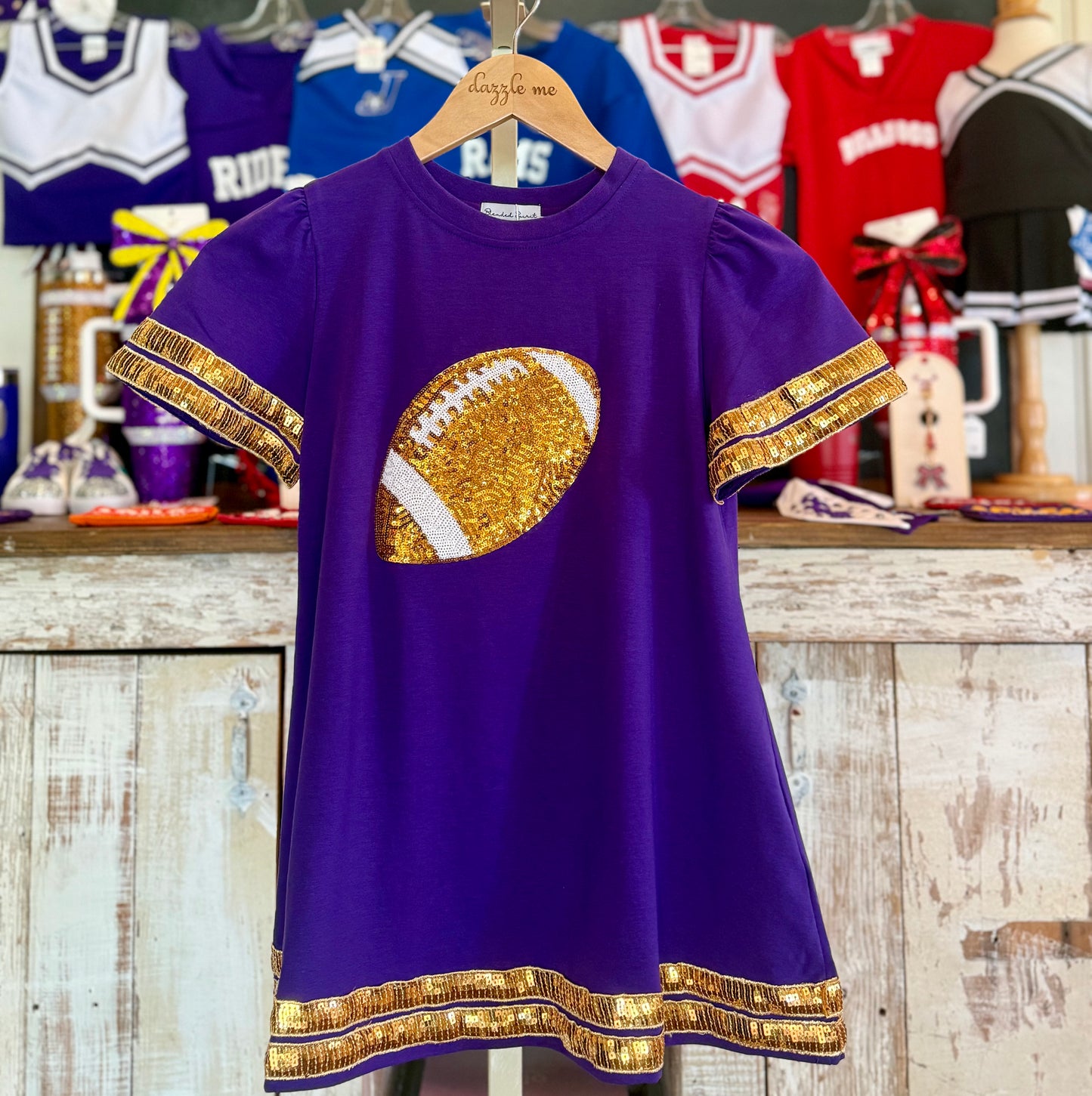 Purple & Gold Sequin Football Dress