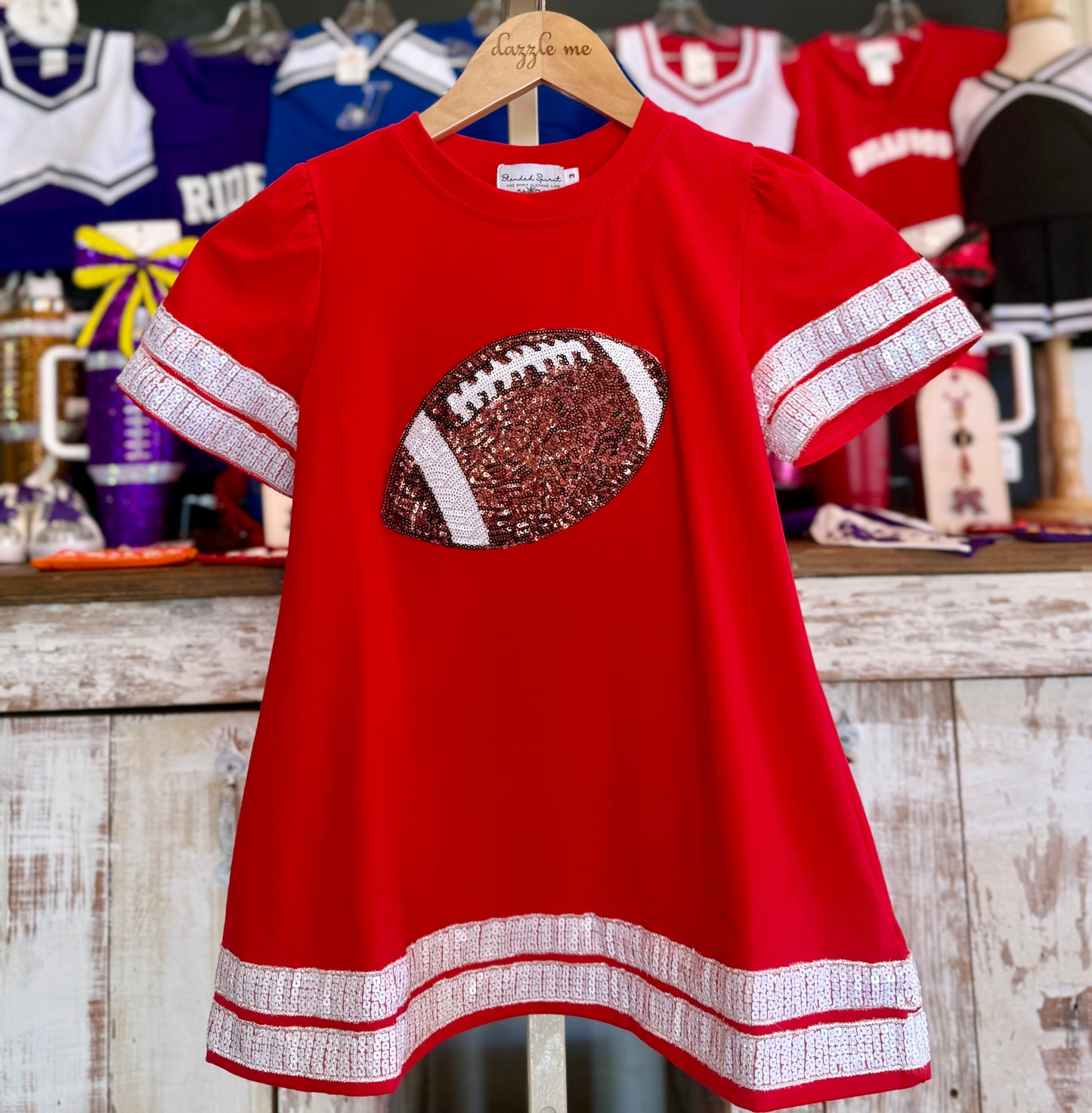Red & White Sequin Football Dress