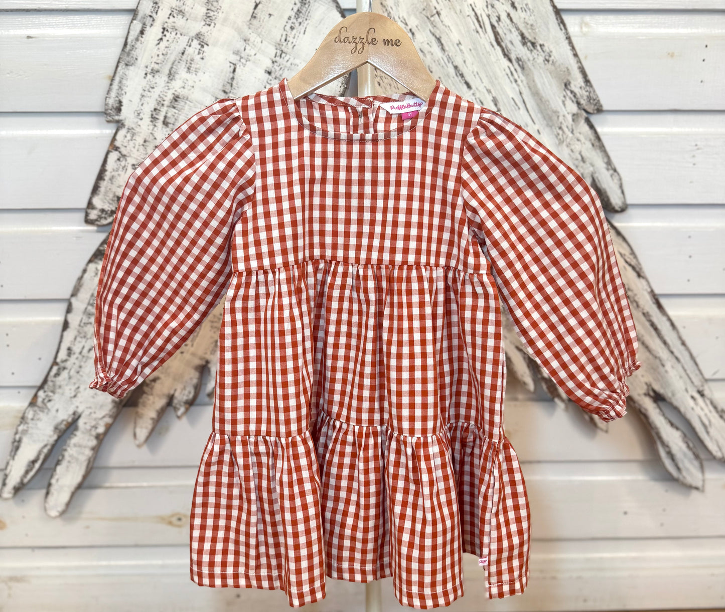 RuffleButts Rust Gingham Tiered Dress