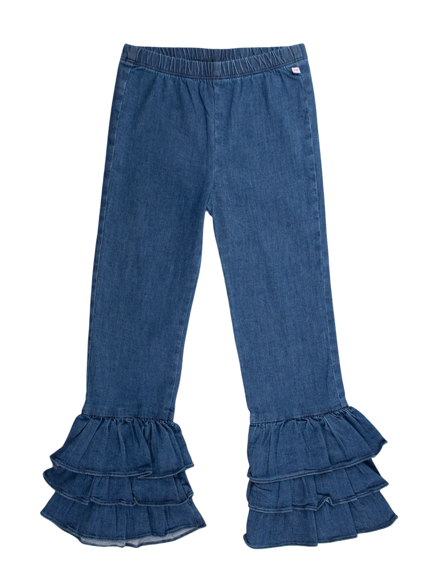 RuffleButts Dark Wash Ruffle Bell Bottoms