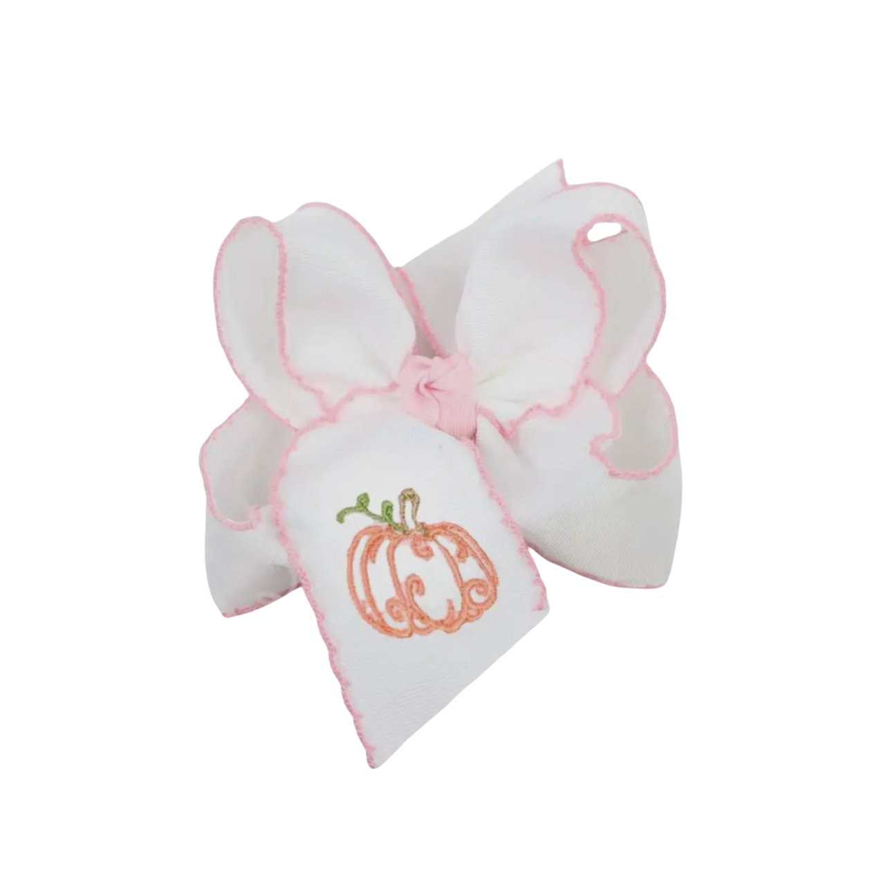 Beyond Creations Light Pink Embroidered Pumpkin Alligator Clip Bow