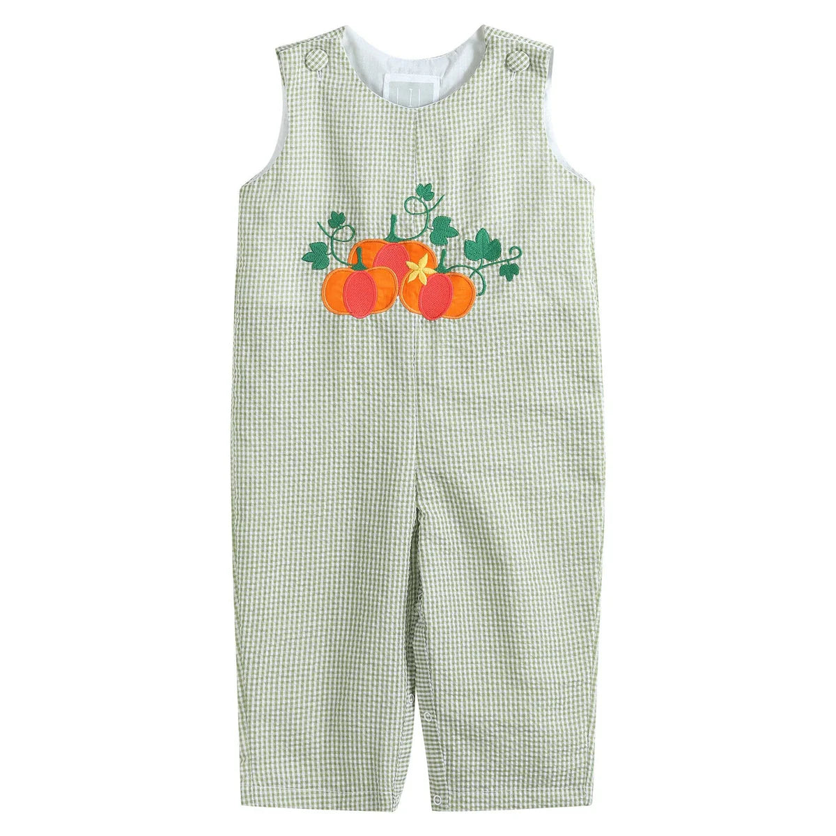 Lil Cactus Green Gingham Thanksgiving Pumpkin Overalls
