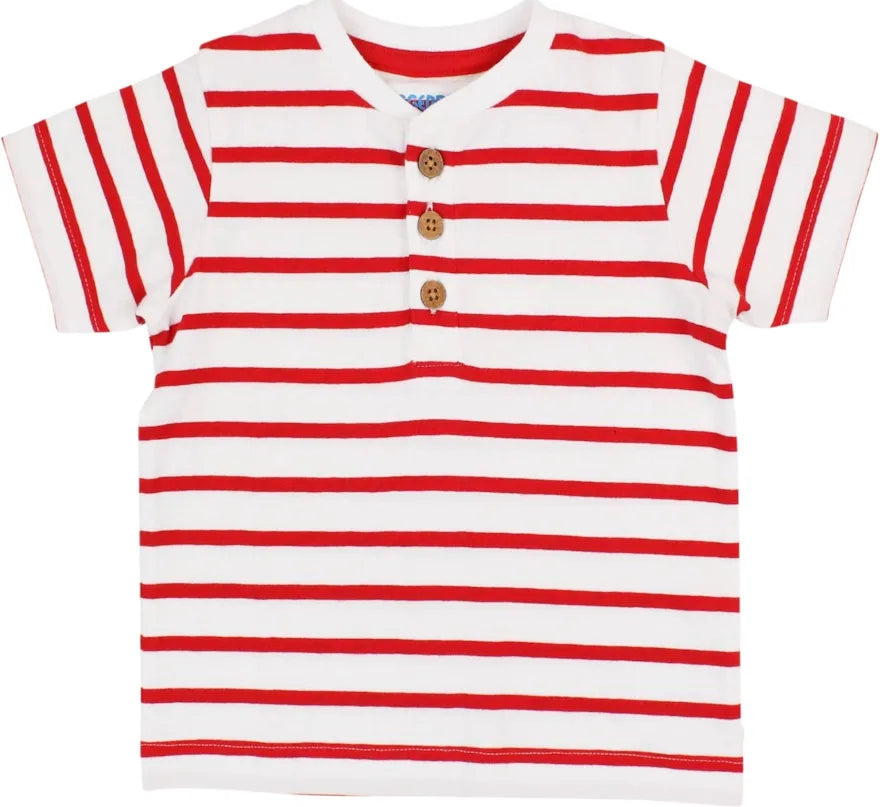 RuggedButts Red & White Short Sleeve Henley Top