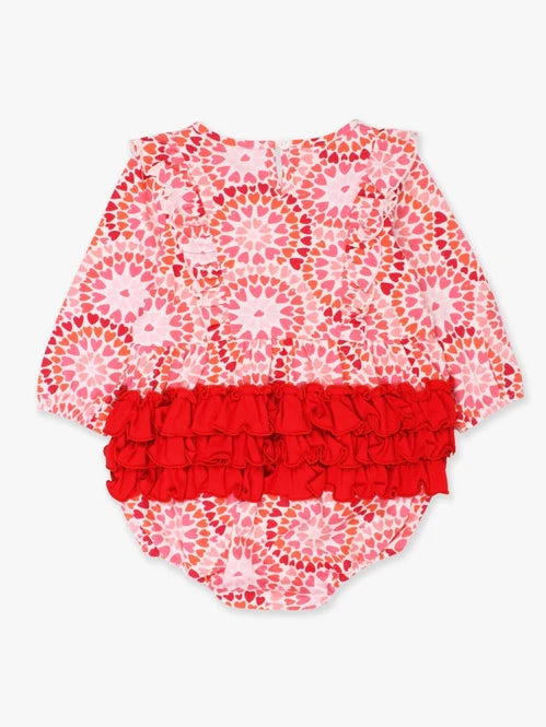RuffleButts Valentines Pink Hearts Romper