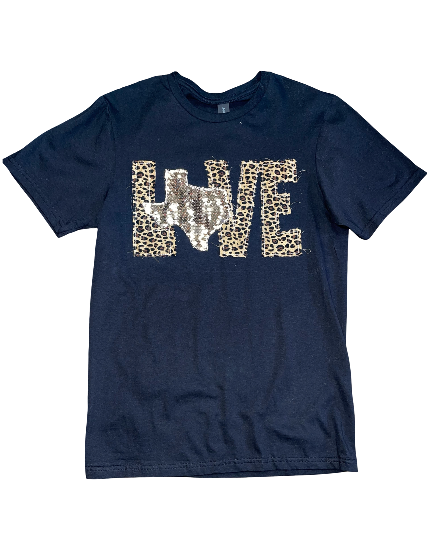 Black & Leopard Love Texas Patched Tee