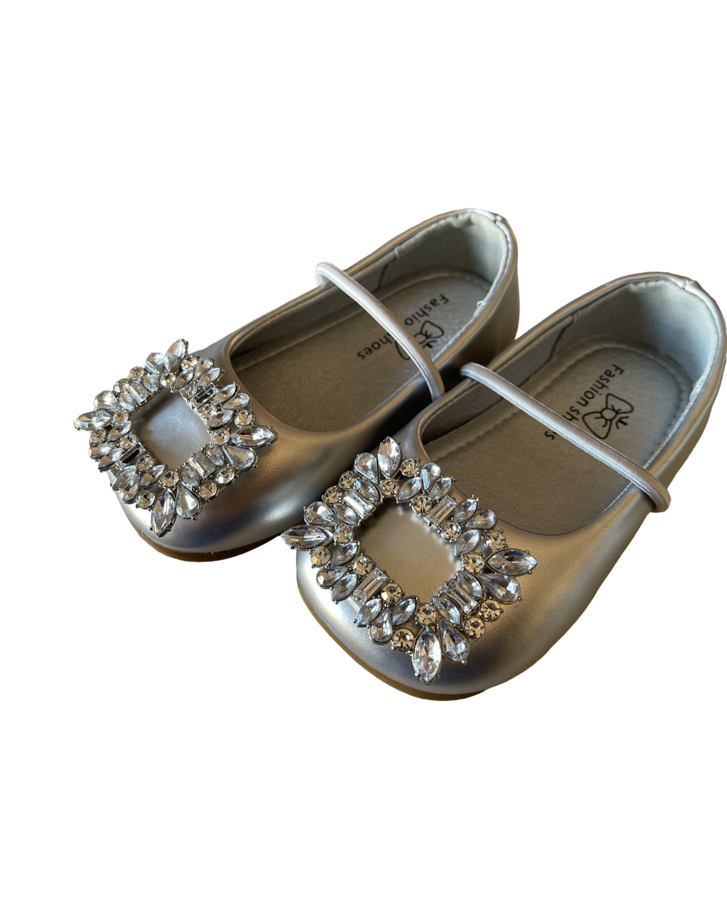 Silver Closed Toe Flats with Gem
