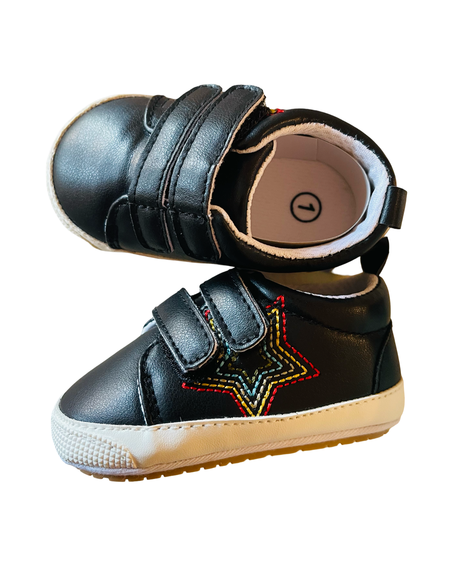 Black Sneakers with Multi-Color Stars