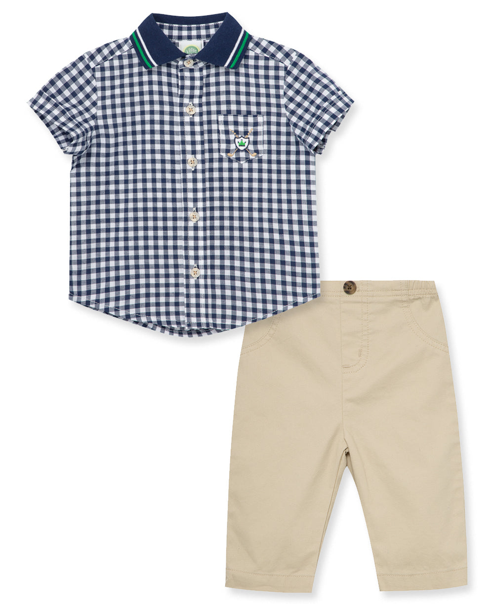 Little Me Checkered Woven Pant Set