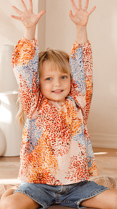 Geo Print Ruffle Top Blue