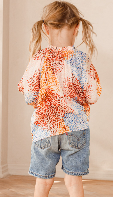 Geo Print Ruffle Top Blue