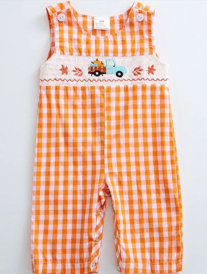 'Pumpkin Truck' Checkered Romper