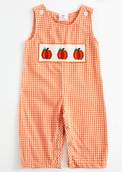 Checkered Pumpkin Smocked Romper
