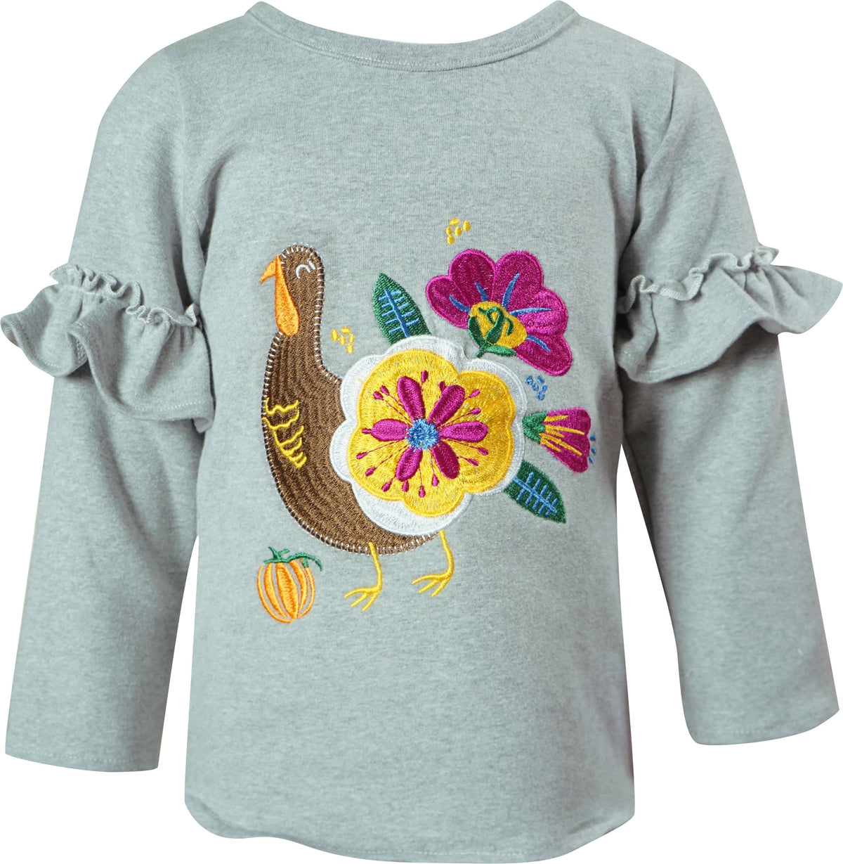 Angeline Kids Floral Turkey Ruffle Sweater