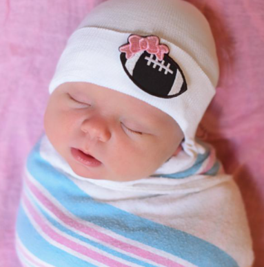 ILY Bean White Football Bow Newborn Hat