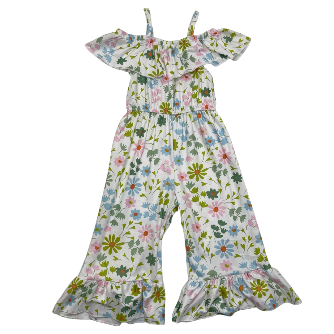 White Floral Off-Shoulder Ruffle Jumpsuit