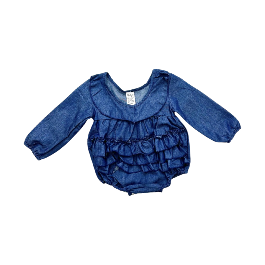 Dark Chambray Ruffle Onesie