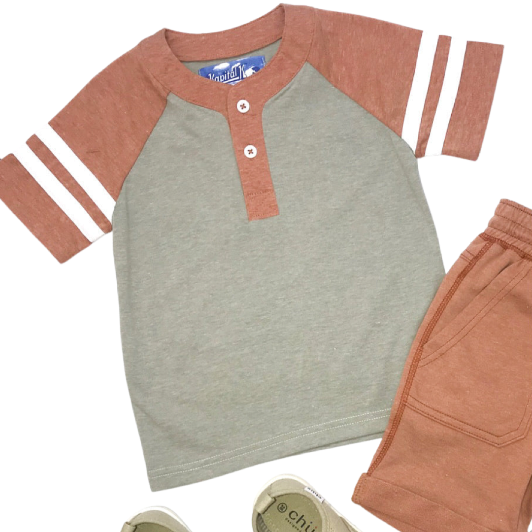 Kapital K Cactus Jersey varsity henley with 3d sleeve stripes