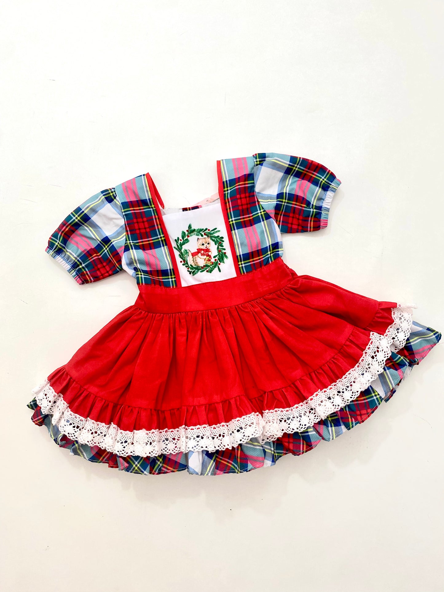 Be Girl Clothing Plaid 'Christmas Kitten' Dress