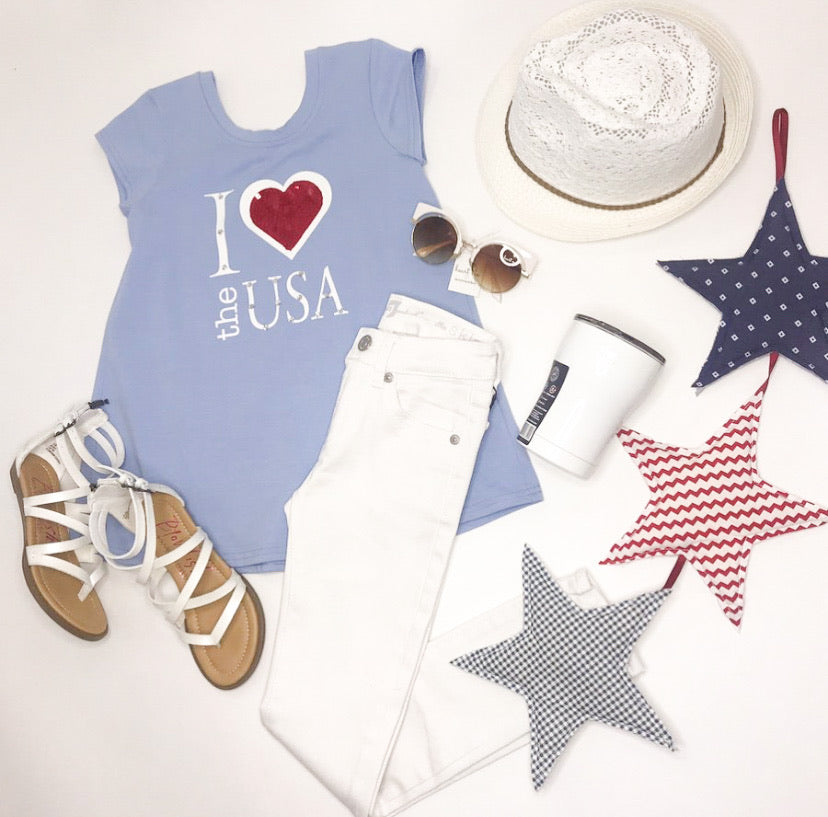 Haven Girl I love USA Tunic in Sky blue