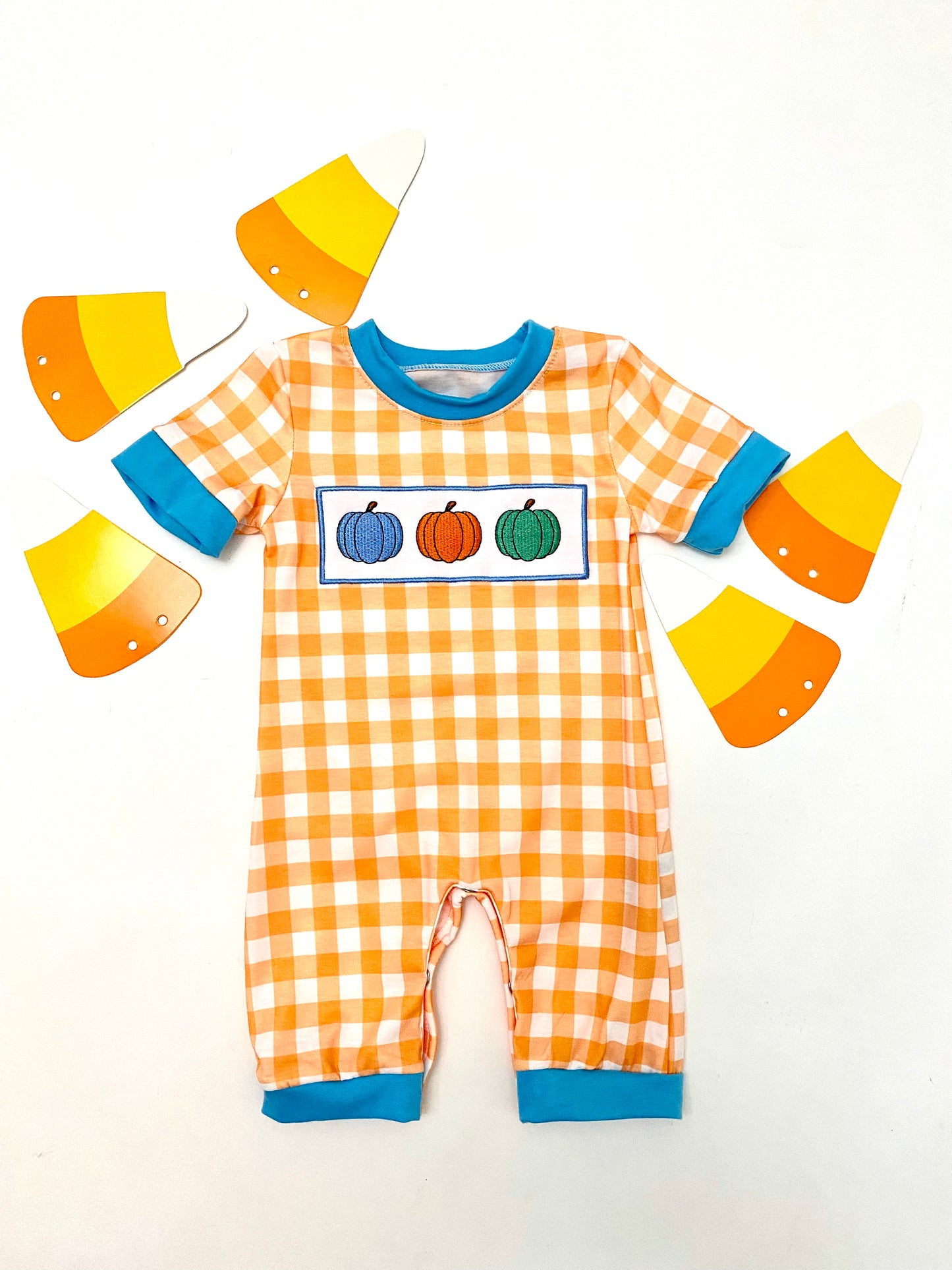Orange Gingham Pumpkin Romper