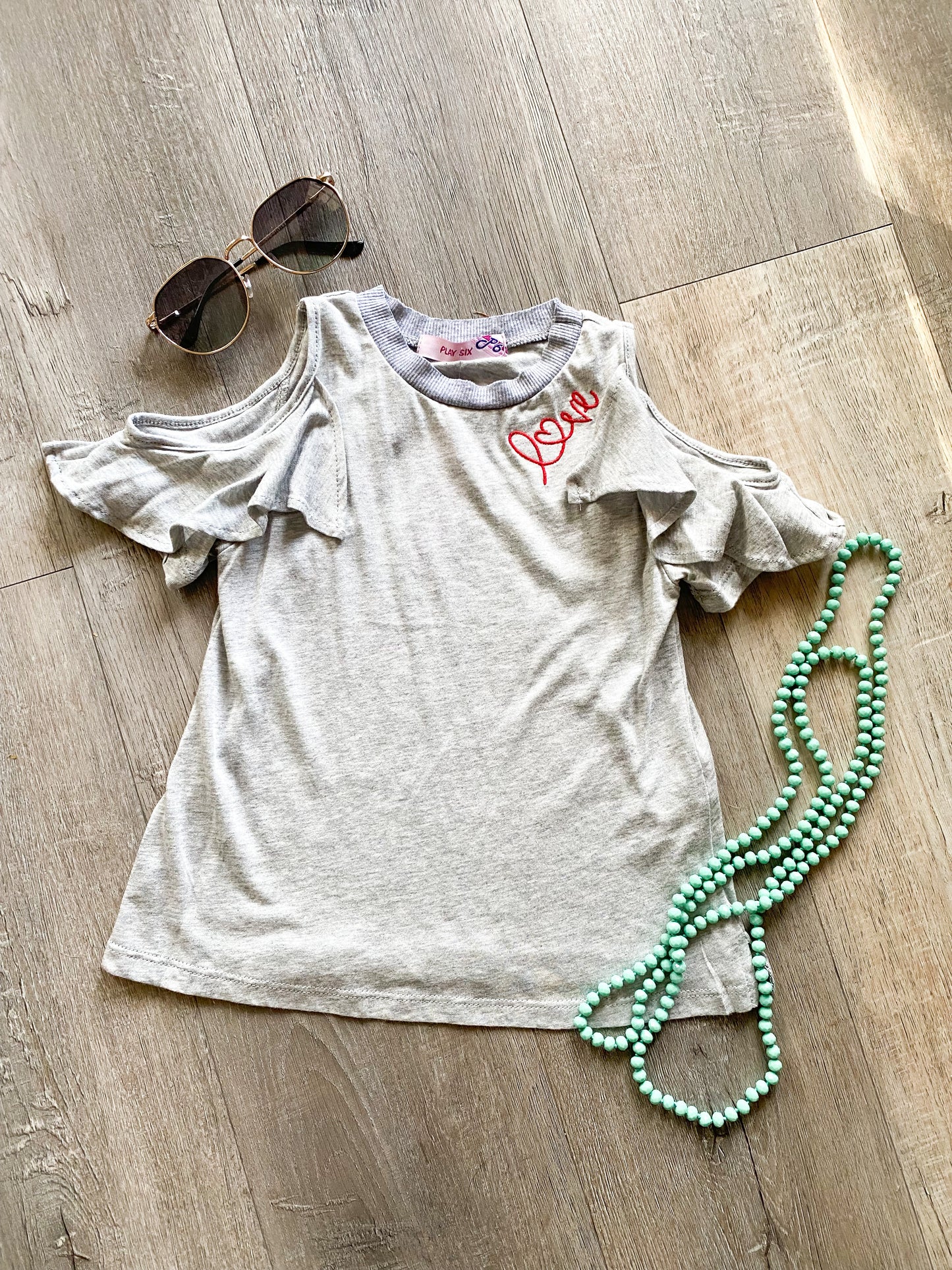 ‘Love’ Embroidered Off Shoulder Tee