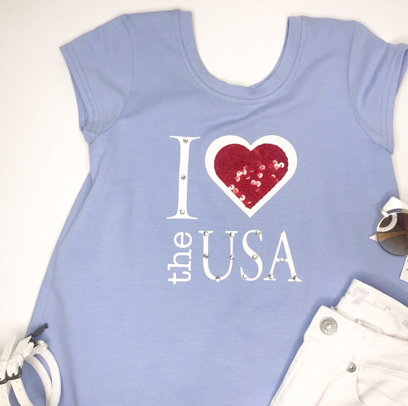 Haven Girl I love USA Tunic in Sky blue