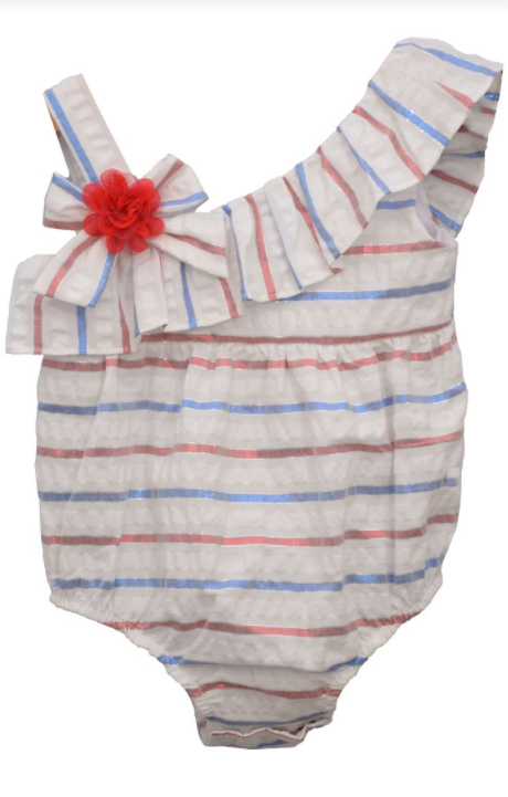 Bonnie Jean Patriotic One Shoulder Ruffle Bubble
