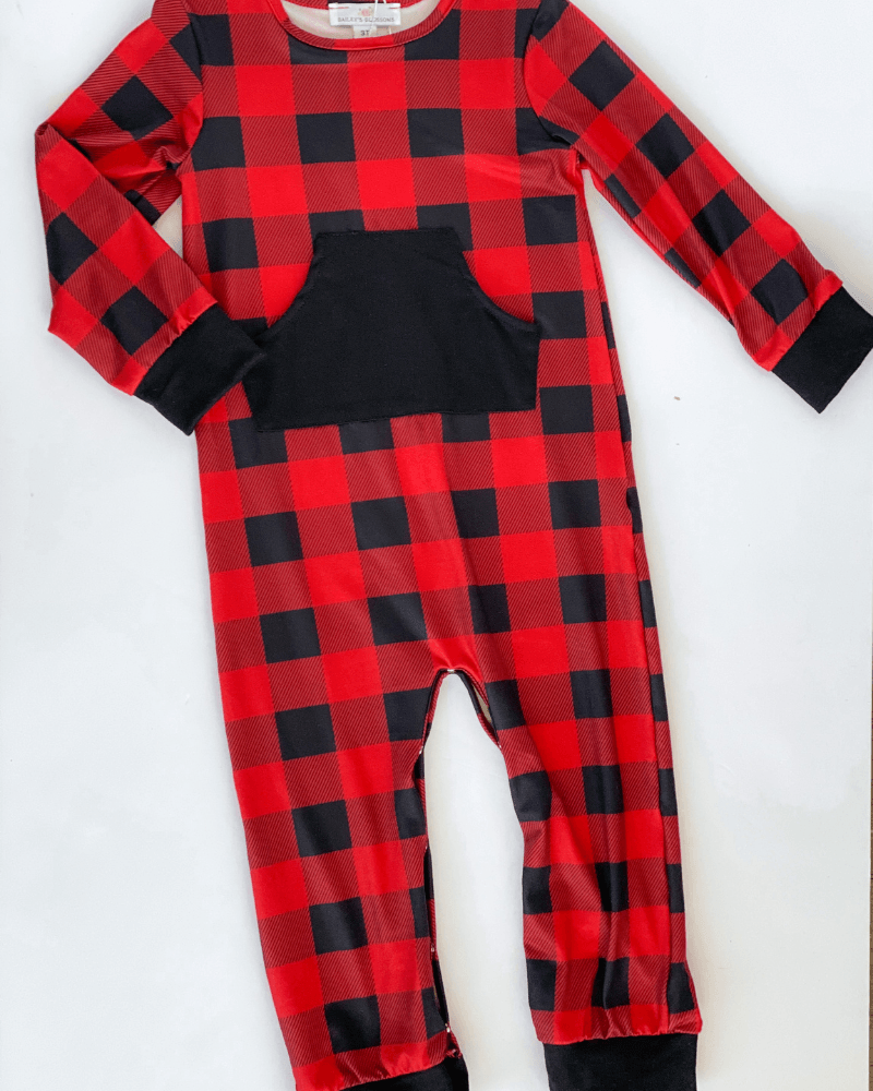 Bailey's Blossoms Buffalo Plaid Pocket Romper