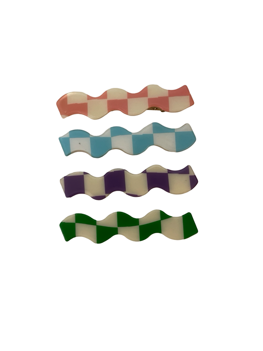 Checkered Wavy Creaseless Hair Clip Set Of 4