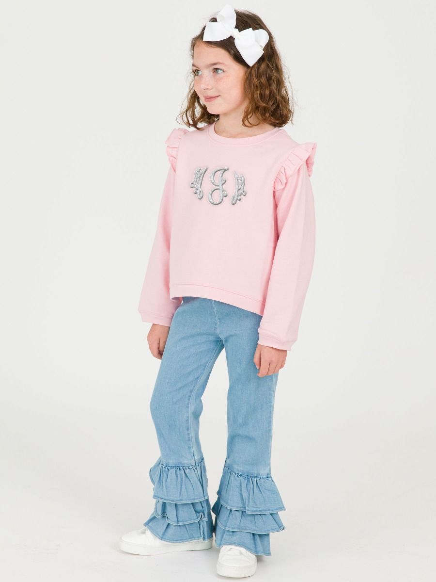 RuffleButts Medium Wash Ruffle Bell Bottoms