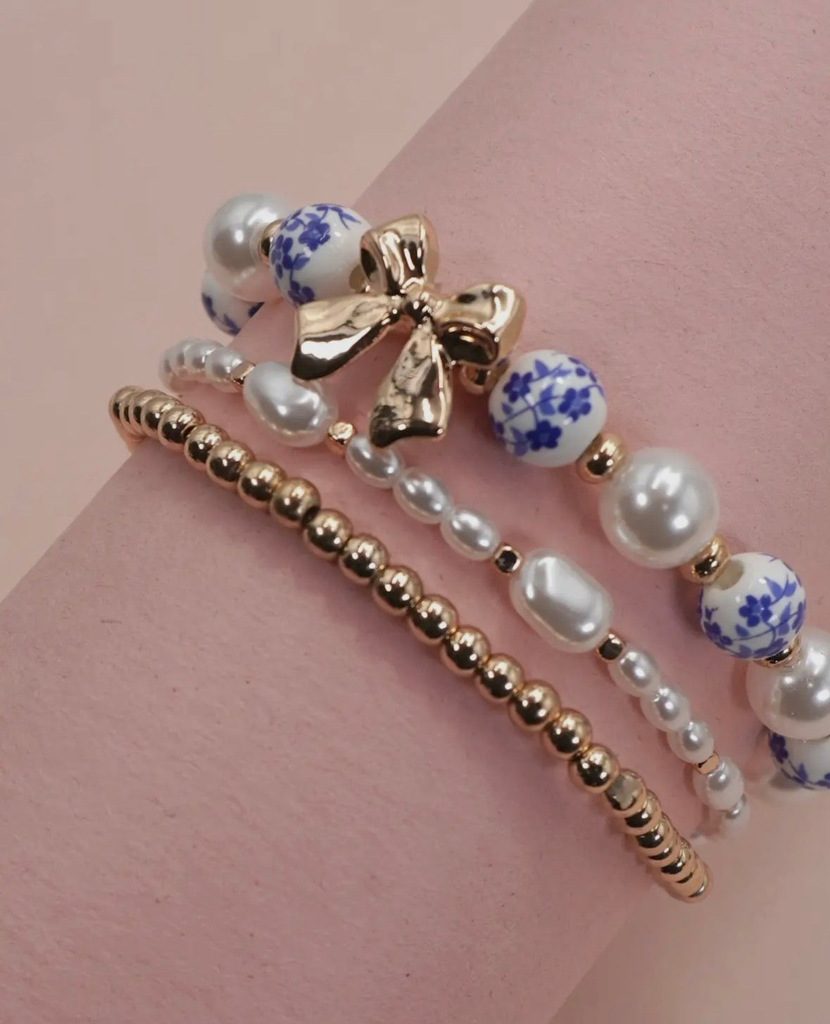 Josslyn Blue Ceramic Porcelain Bow Layer Bracelet