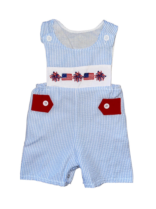 Fourth Of July Honey Bean Smocked Firework and Flag JonJon