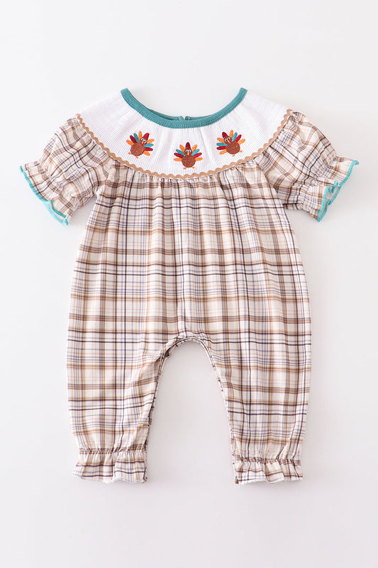 Abby & Evie Plaid Turkey Smocked Romper