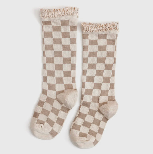 Little Stocking Co. Checkered Lace Knee High Socks