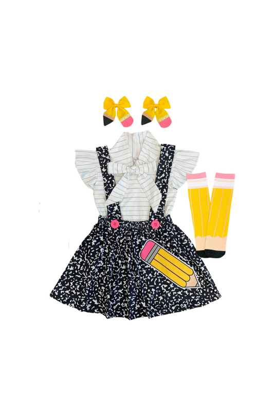 Back To School Composition Notebook Suspender Skirt Set