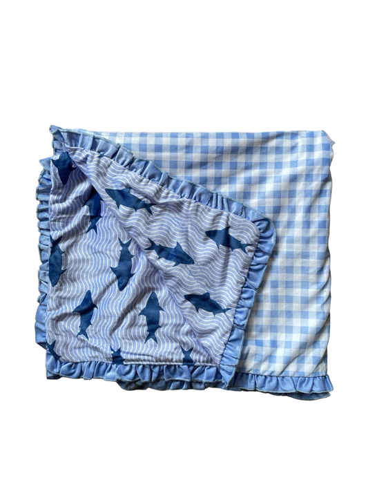 Sugar Bee Blue Gingham Shark Beach Towel 52.5"X 24.5"