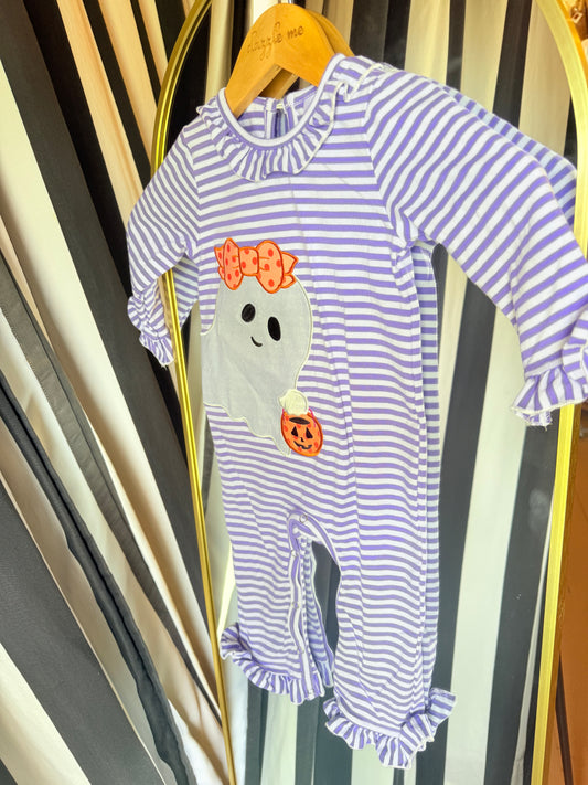 Halloween Purple Striped Ghost Romper