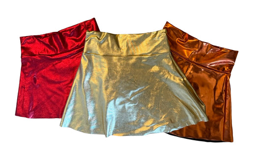 Metallic Skirts in Gold, Orange, & Red
