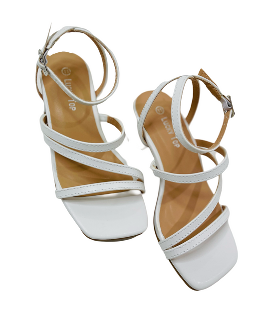 White Multi Strap Low Heel