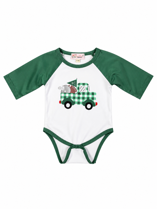 Green Gingham Truck Onesie