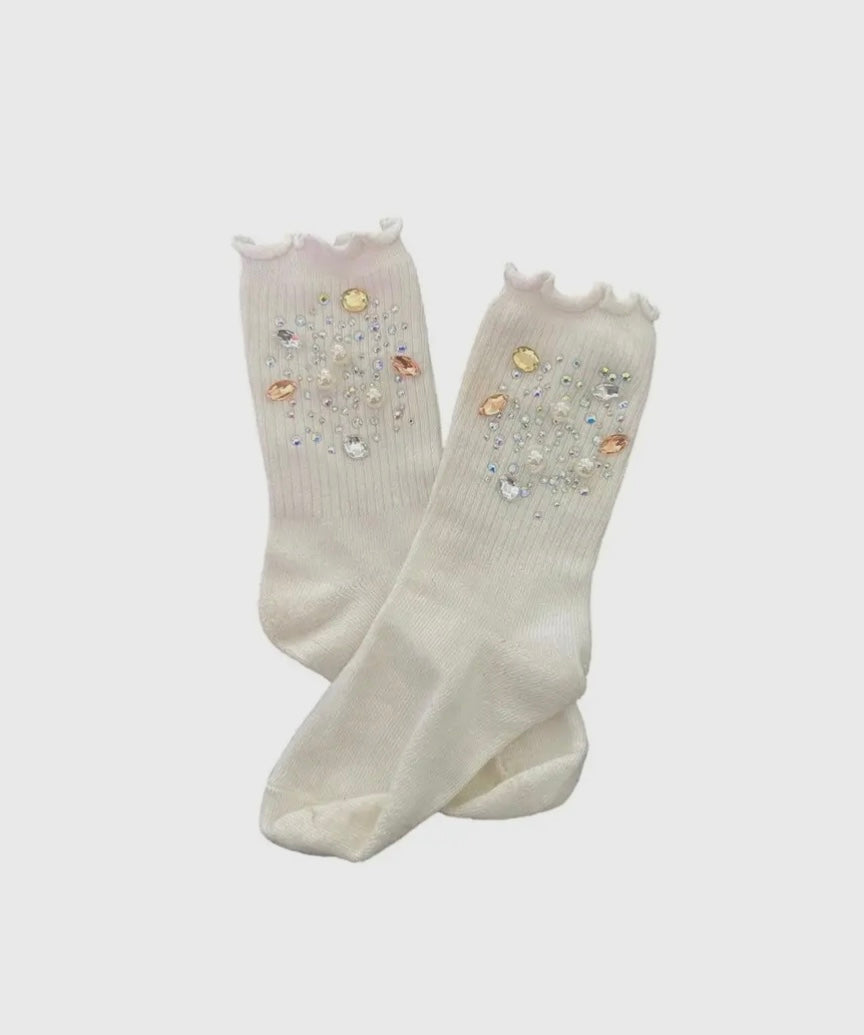 Three Wildflower Designs Silver & Gold Gem High Socks