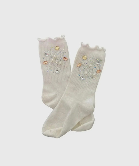 Three Wildflower Designs Silver & Gold Gem High Socks