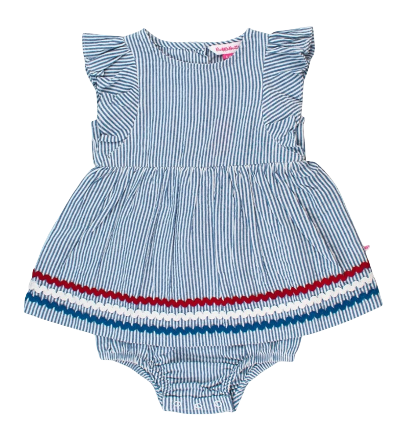 Ruffle Butts Patriotic Blue Seersucker Skirted Romper
