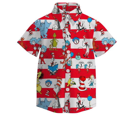 Little Trendy Dr. Seuss Red & White Birthday Boy Shirt