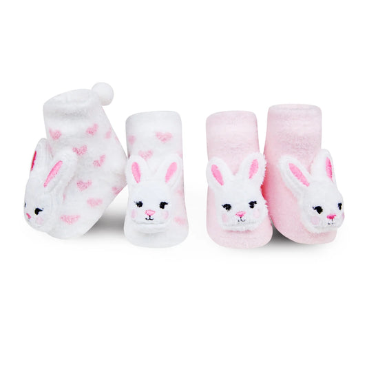 Waddle and Friends Pink Bunnies Rattle Socks