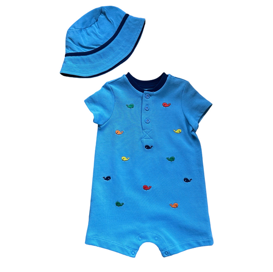 Little Me Polo Whale Romper Set