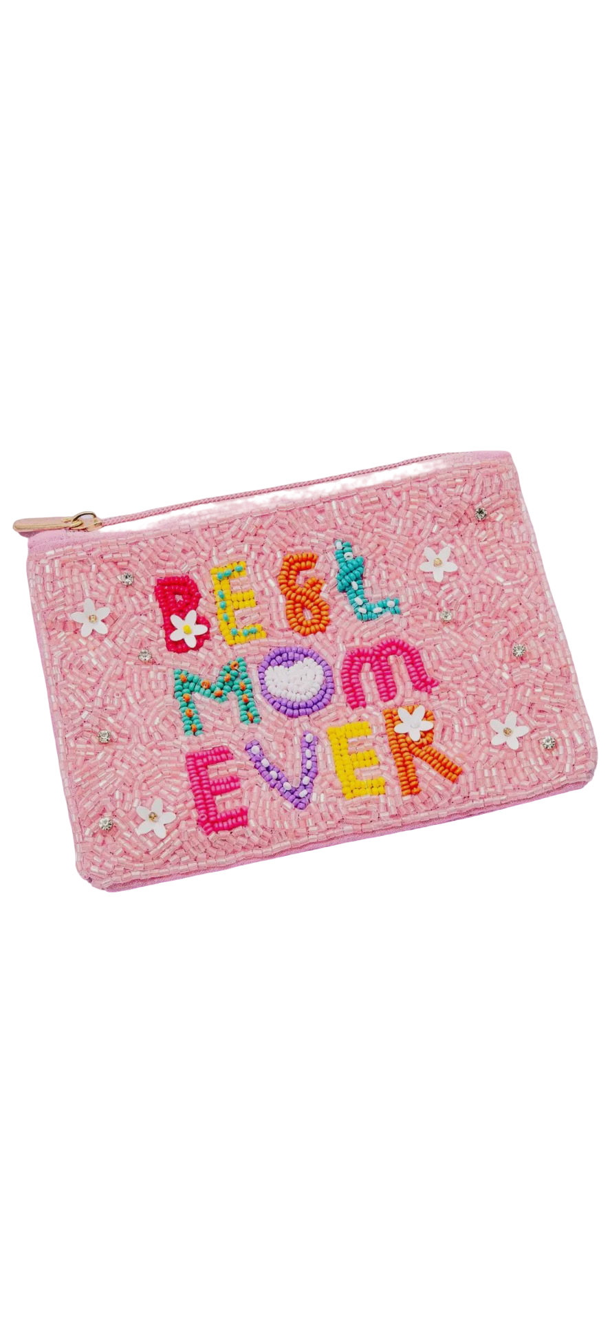 Best Mom Ever Floral Beaded Coin Purse