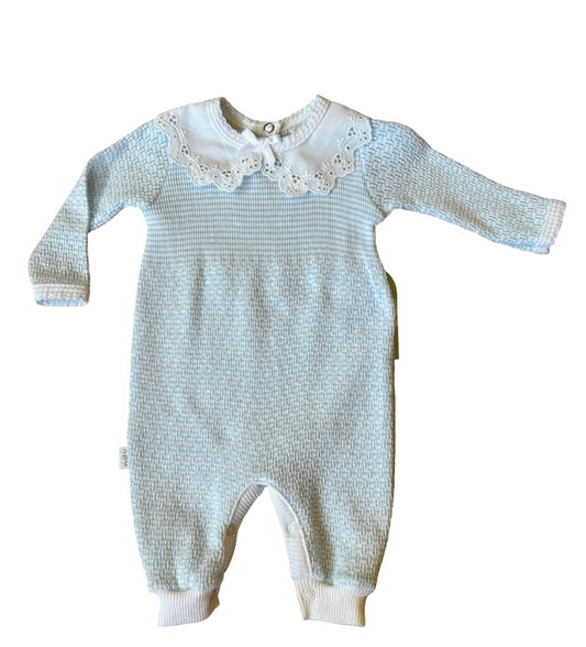 Audrey Faith Registry Paty Blue Stripe Lace Romper